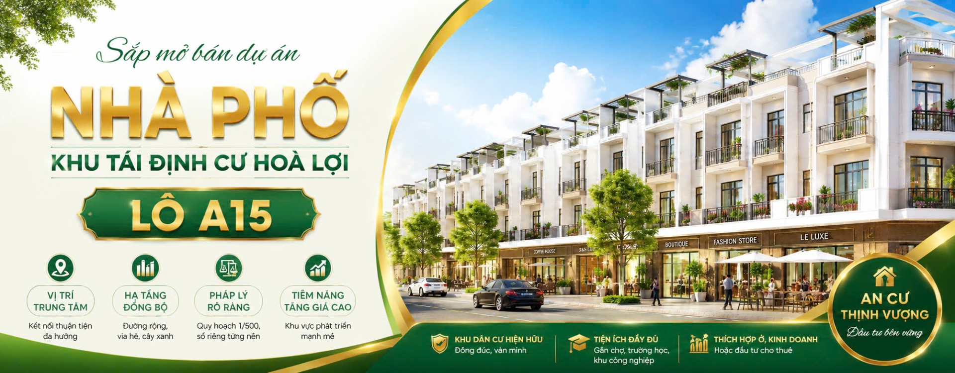 MỞ BÁN NHÀ PHỐ KHU TÁI ĐỊNH CƯ HÒA LỢI  - LÔ A15